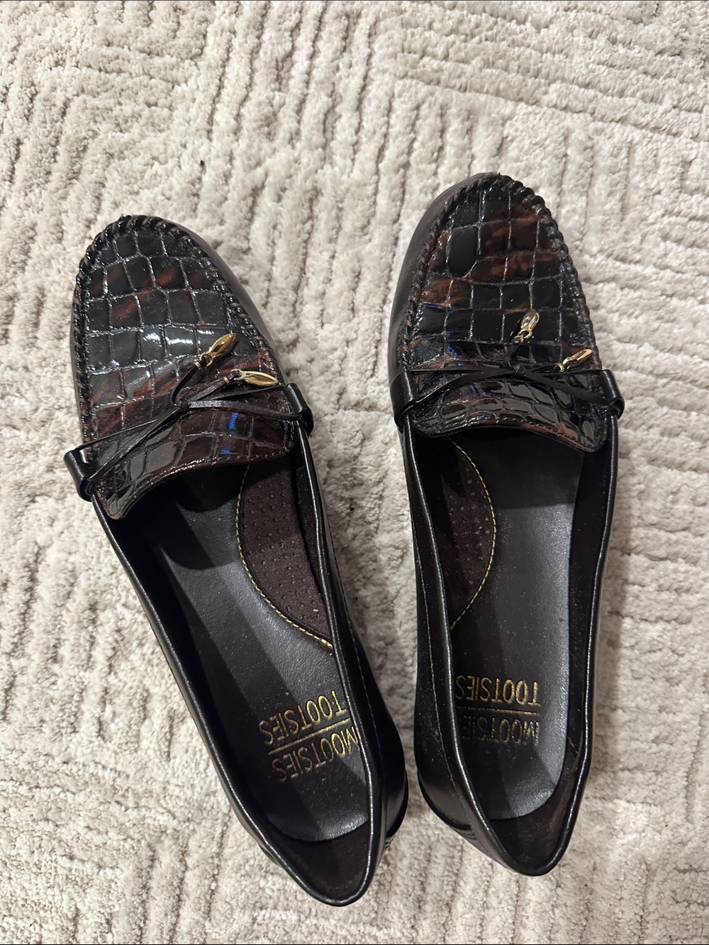 Mootsies Tootsies Dark Brown Croc-Embossed Loafers with Gold Accents